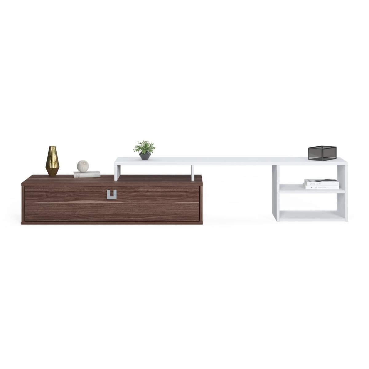 Optimo Adjustable TV Stand for TVs up to 80" by Ruumstore - Walnut/White – image 7