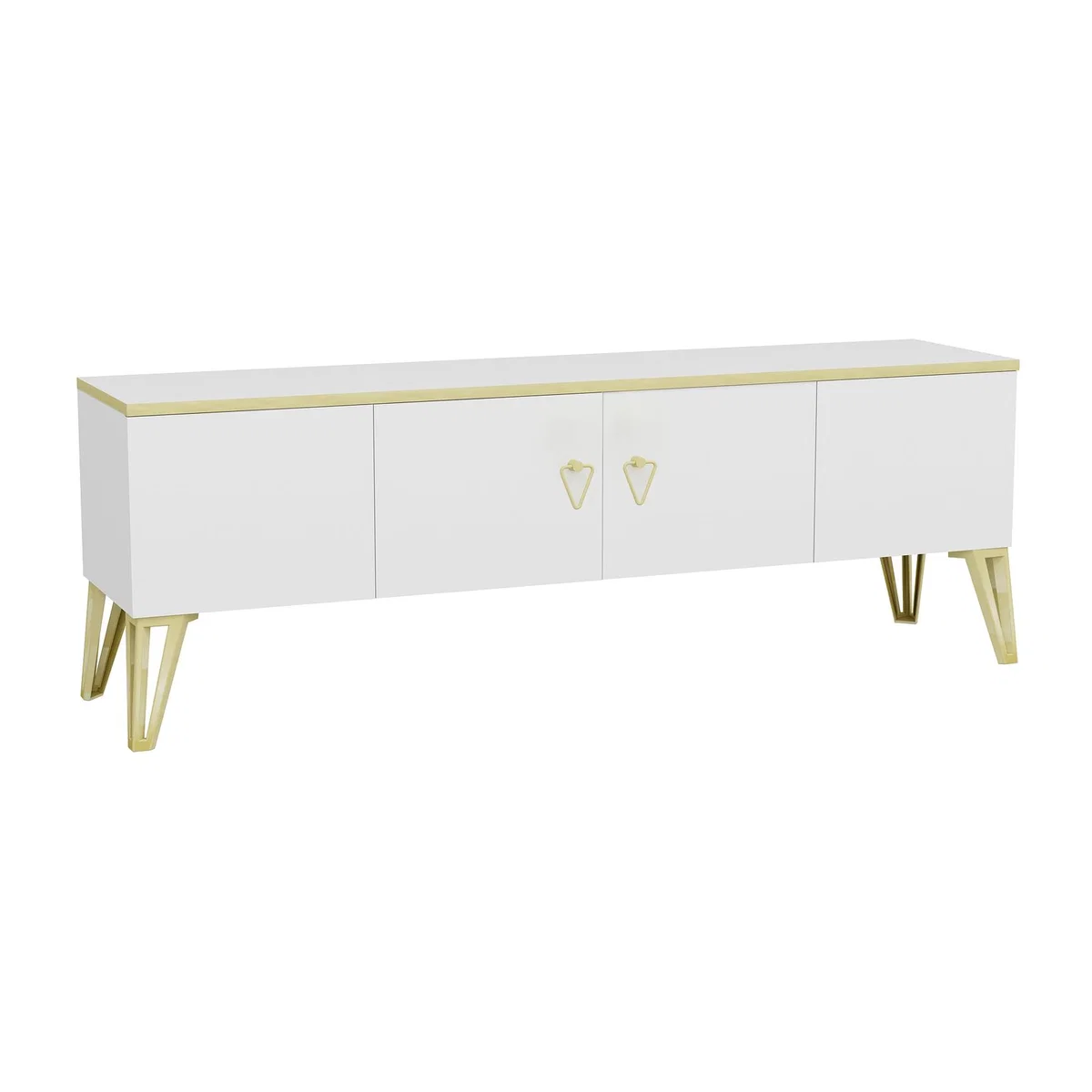 TV Stand with Cabinets Apine - White & Gold Band