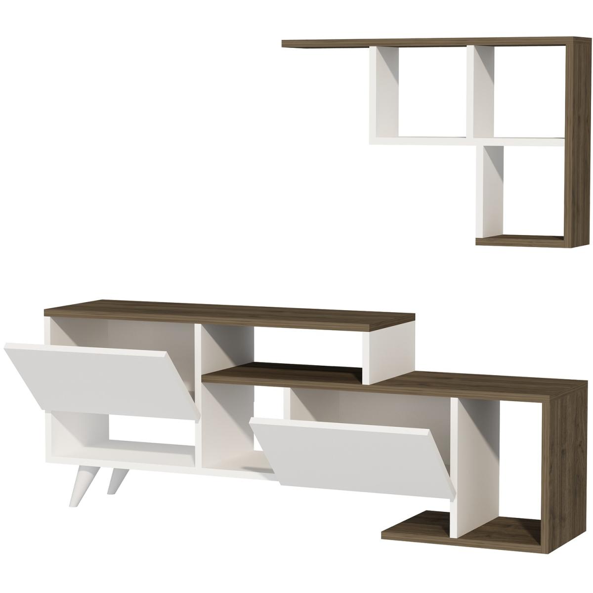Pilmin TV Stand and Entertainment Center - White & Walnut – image 3