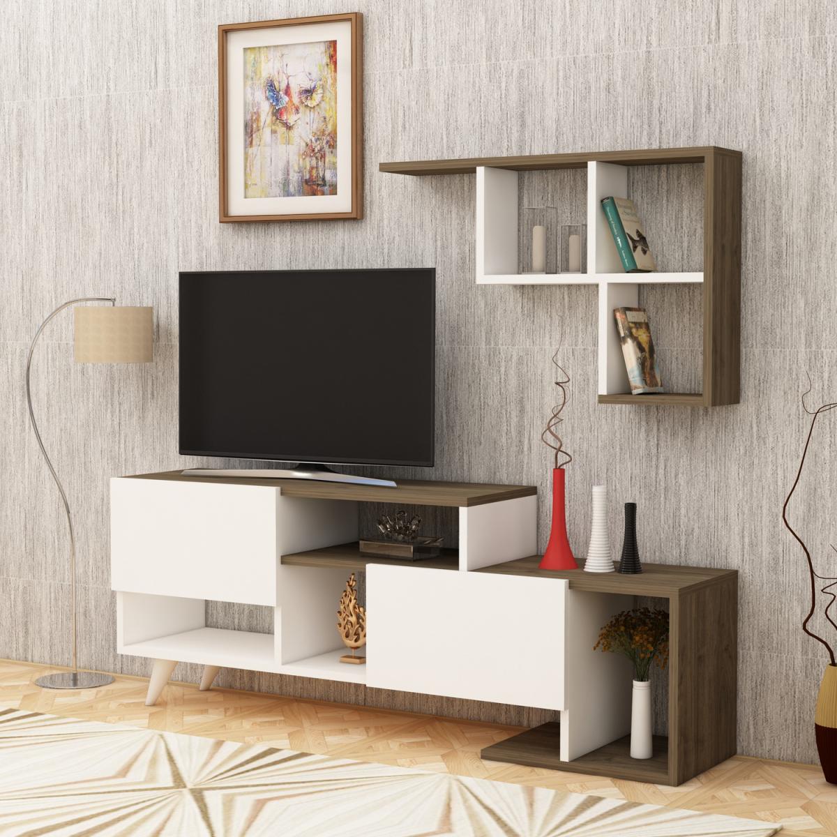 Pilmin TV Stand and Entertainment Center - White & Walnut – image 4