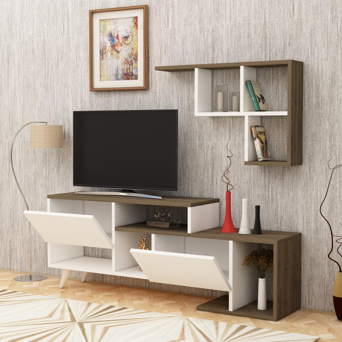 Pilmin TV Stand and Entertainment Center - White & Walnut – image 5