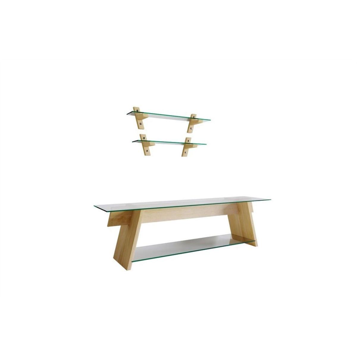Solid Wood and Glass TV Unit Shelves Tv204 Transparent Maple - Transparent & Maple – image 2