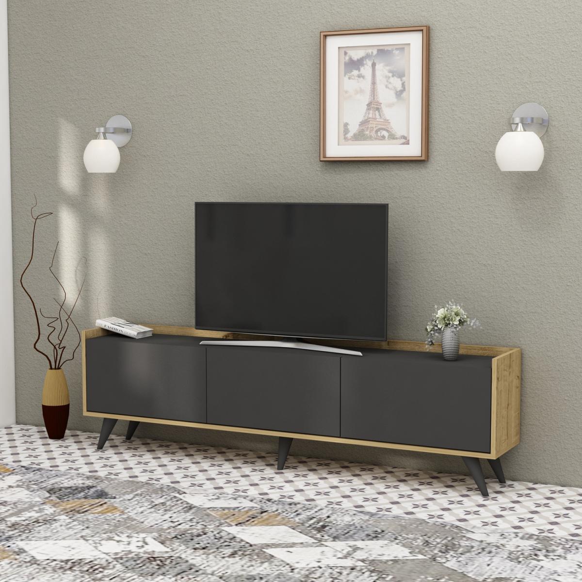 Elsa TV Stand and Media Console with Cabinets - Anthracite & Sapphire Oak – image 2
