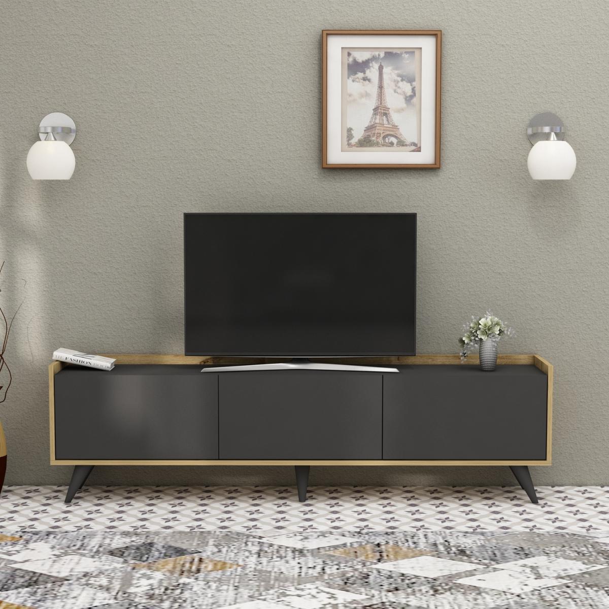 Elsa TV Stand and Media Console with Cabinets - Anthracite & Sapphire Oak – image 3