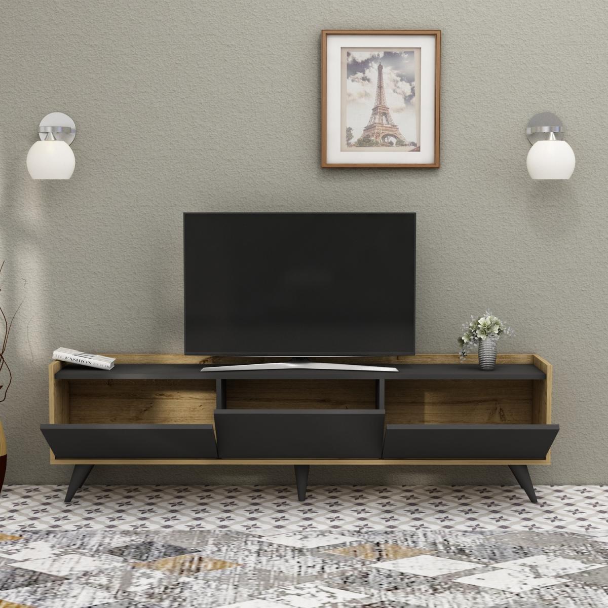 Elsa TV Stand and Media Console with Cabinets - Anthracite & Sapphire Oak – image 4