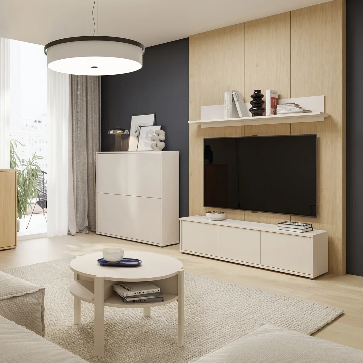 Alice Springs Wide TV Cabinet with 3 Doors Push-Open in Taupe - Terracotta – image 20