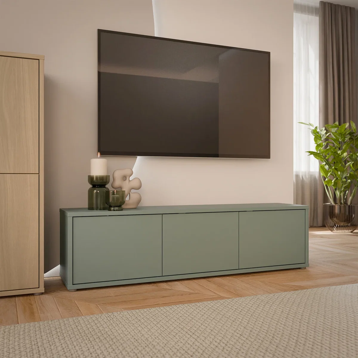 Alice Springs Wide TV Cabinet with 3 Doors Push-Open in Taupe - Terracotta – image 27
