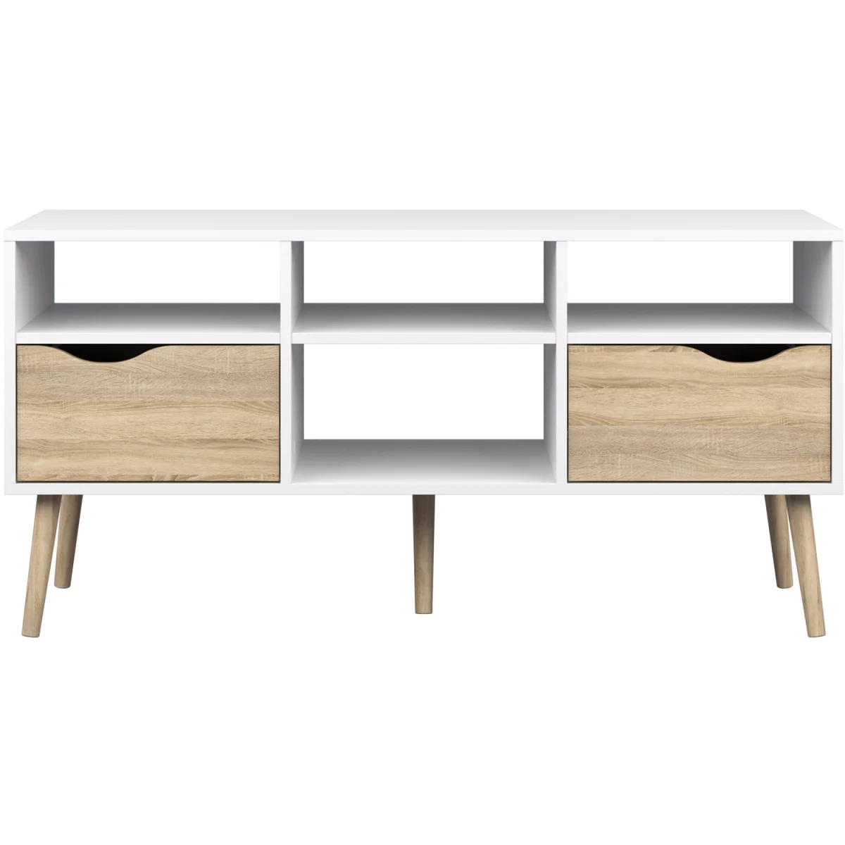 Oslo TV Unit Wide 2 Drawers 4 Shelves in White and Oak - White & Oak – image 5