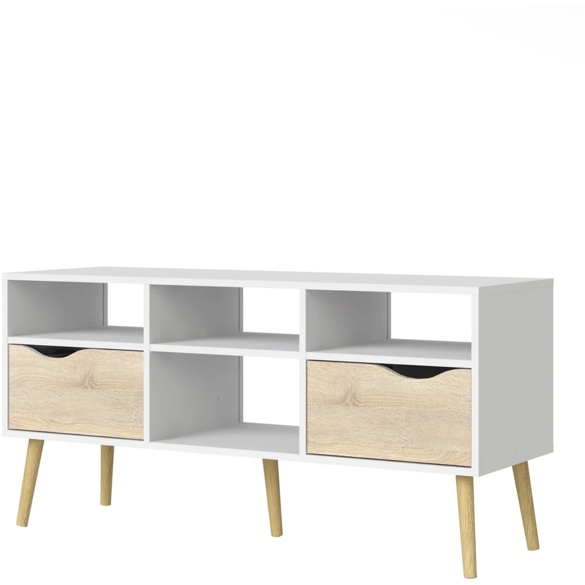 Oslo TV Unit Wide 2 Drawers 4 Shelves in White and Oak - White & Oak – image 6