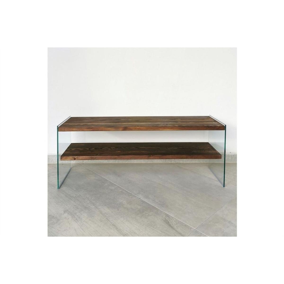 Solid Wood and Glass TV Unit Tv103 Transparent Walnut - Transparent & Walnut – image 3