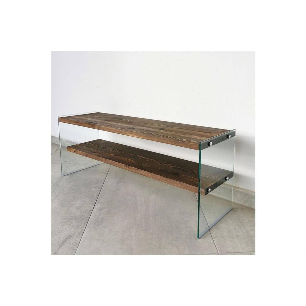Solid Wood and Glass TV Unit Tv103 Transparent Walnut - Transparent & Walnut – image 4