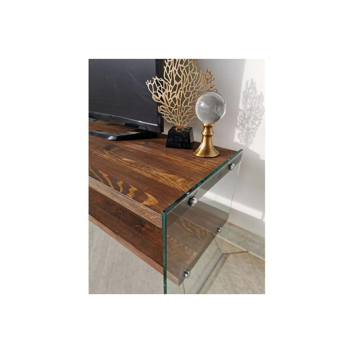 Solid Wood and Glass TV Unit Tv103 Transparent Walnut - Transparent & Walnut – image 5