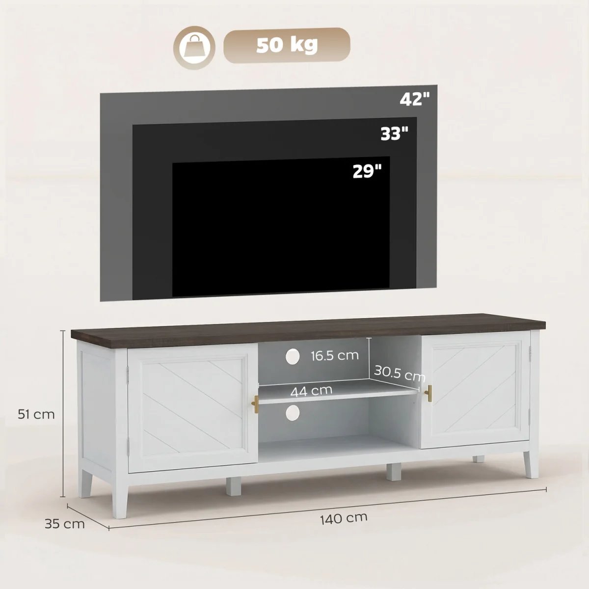 HOMCOM Farmhouse TV Unit for TVs up to 42 Inch - White – image 3