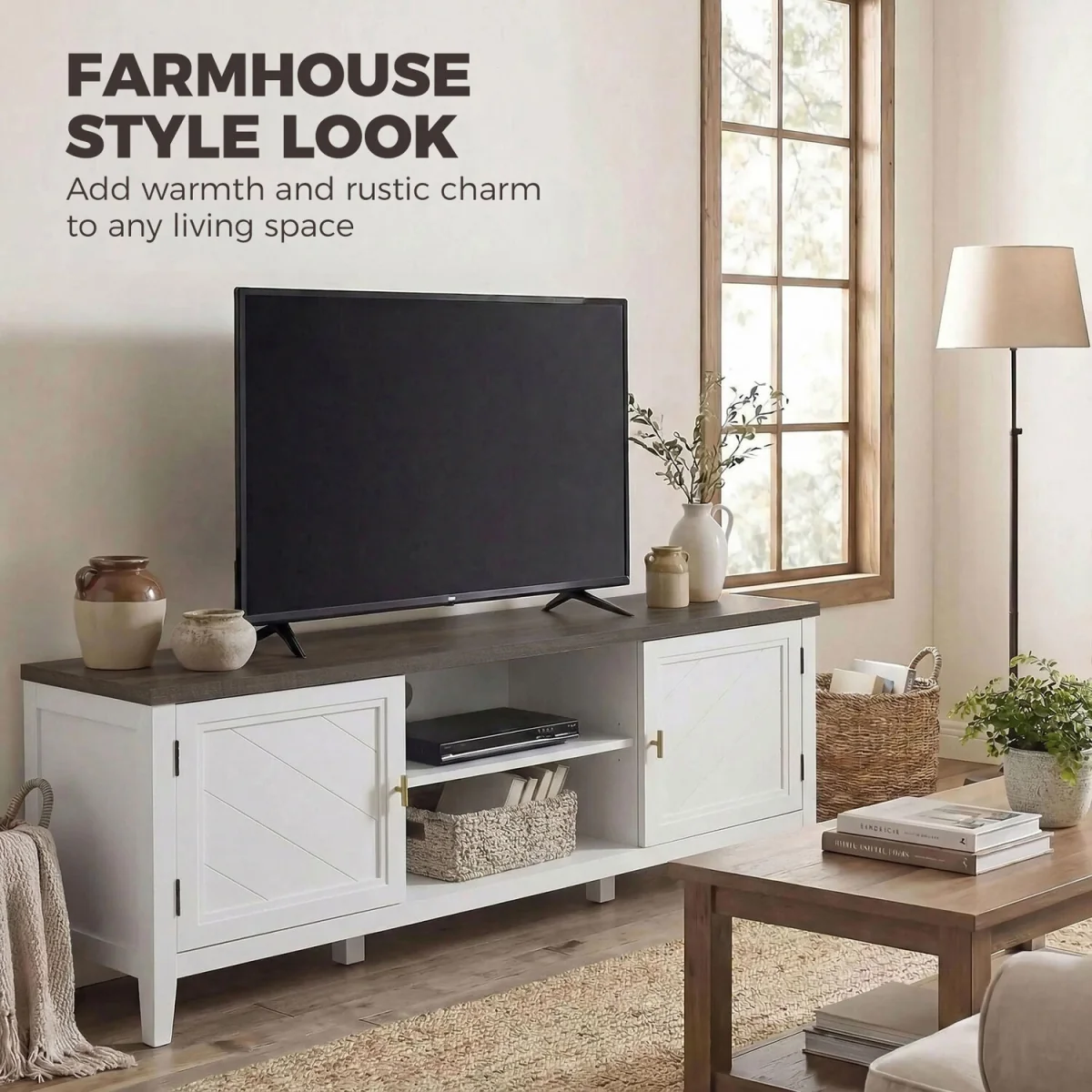 HOMCOM Farmhouse TV Unit for TVs up to 42 Inch - White – image 4