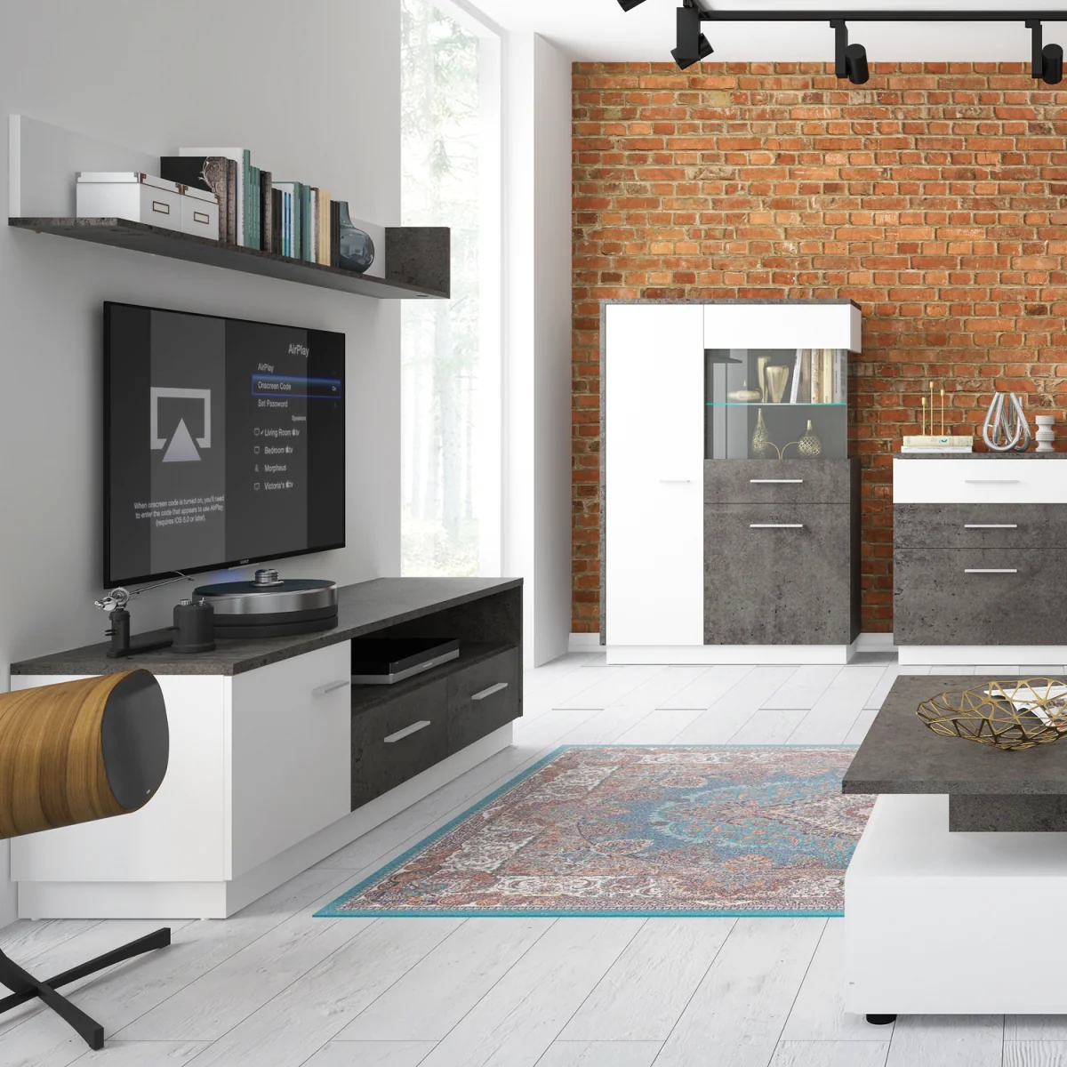 Zingaro 1 Door 2 Drawer Wide TV Cabinet - White & Black – image 4