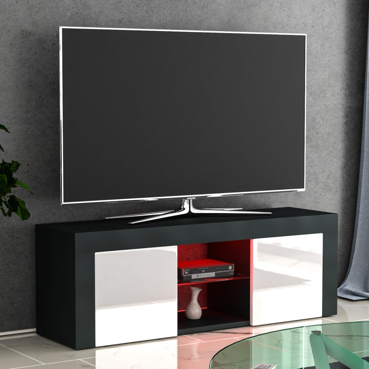 Eclipse 2 Door LED TV Unit - Black and White / Glass MDF Melamine – image 2