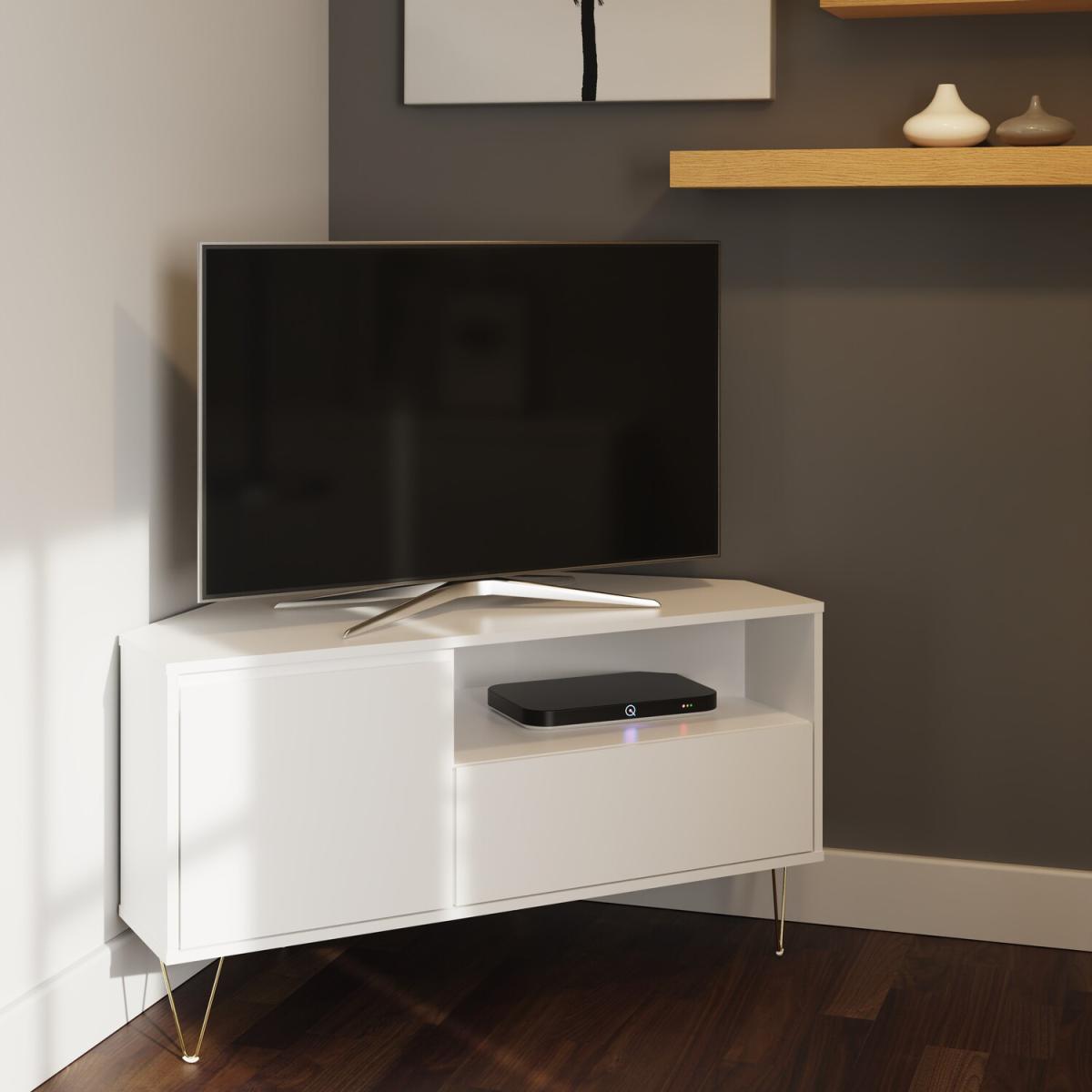 Monaco White Corner TV Stand - White – image 1