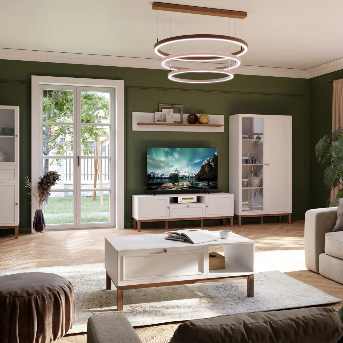 Wensley 2 Door 1 Drawer TV Unit in Light Grey and Oak - Light Grey & Oak – image 2