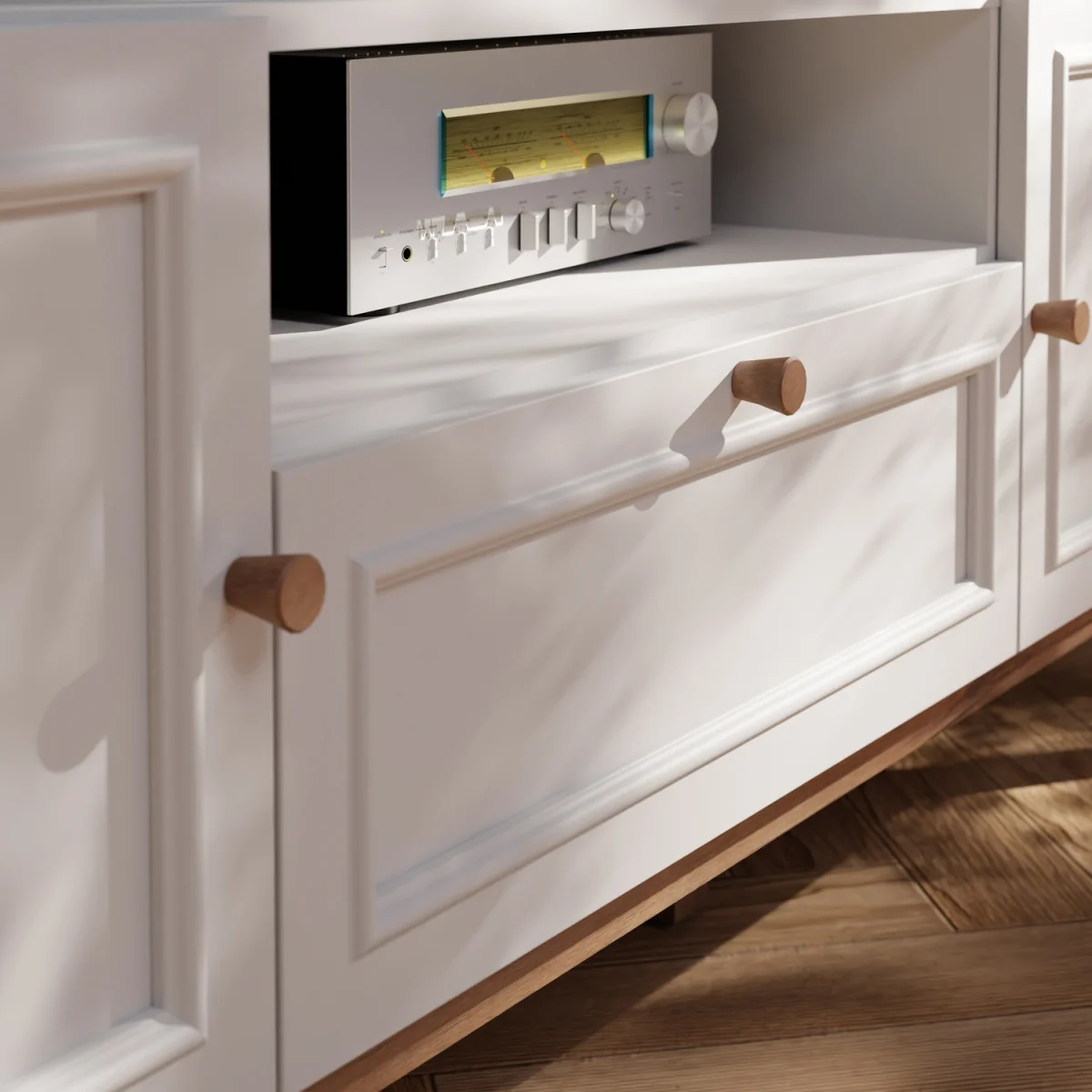 Wensley 2 Door 1 Drawer TV Unit in Light Grey and Oak - Light Grey & Oak – image 7