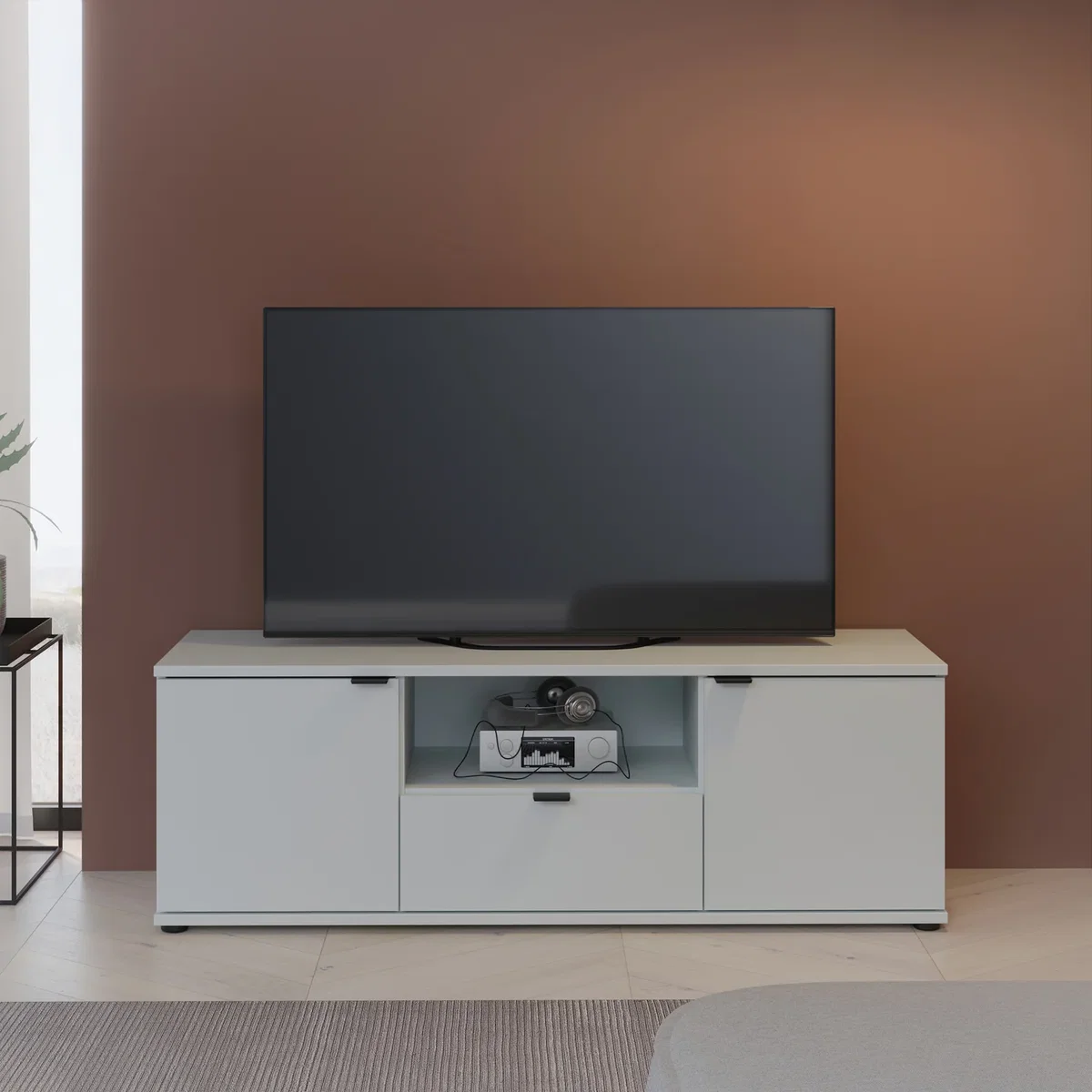Ganymede Wide TV Unit with Open Shelf, Drawer & 2 Doors - Sage Green – image 2