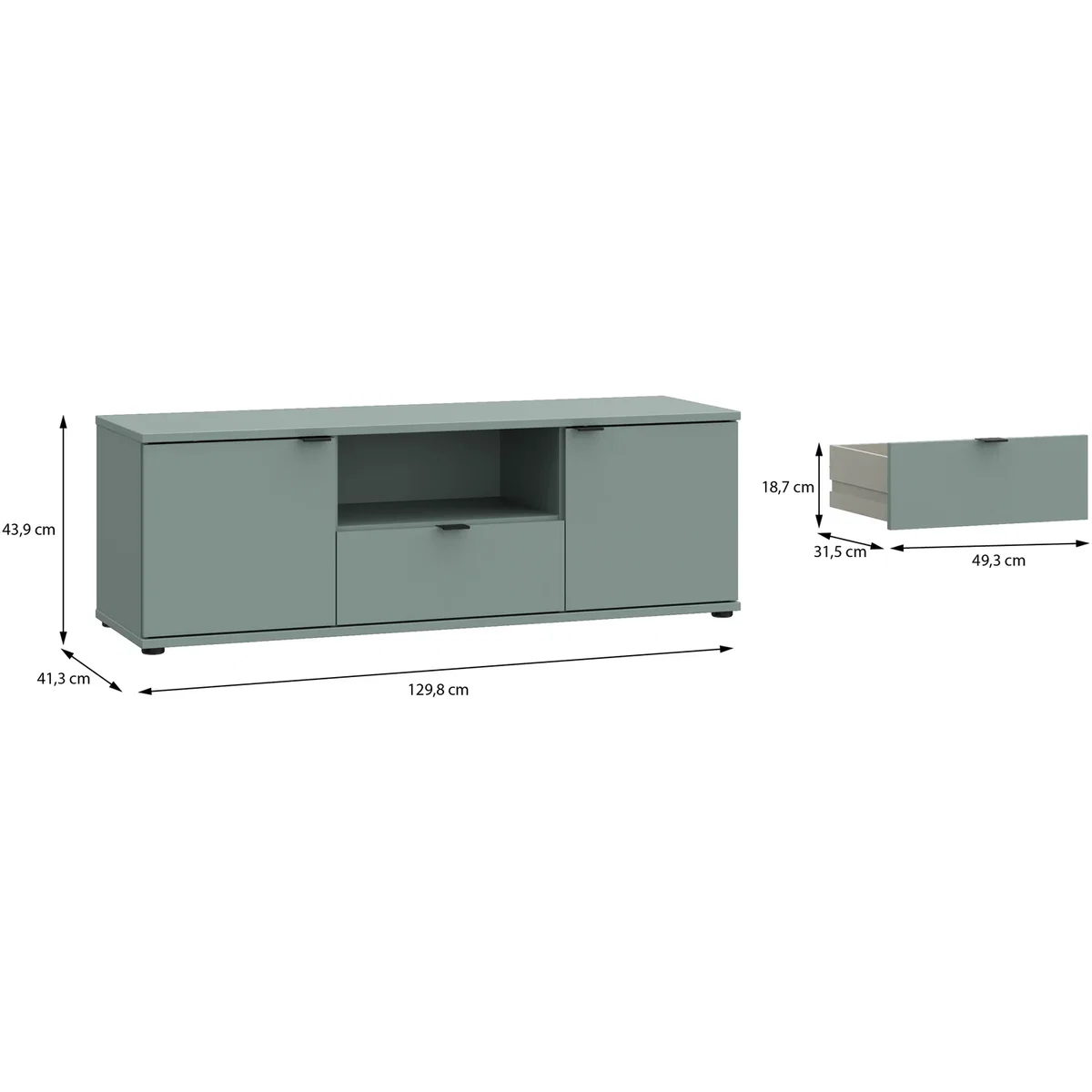 Ganymede Wide TV Unit with Open Shelf, Drawer & 2 Doors - Sage Green – image 23