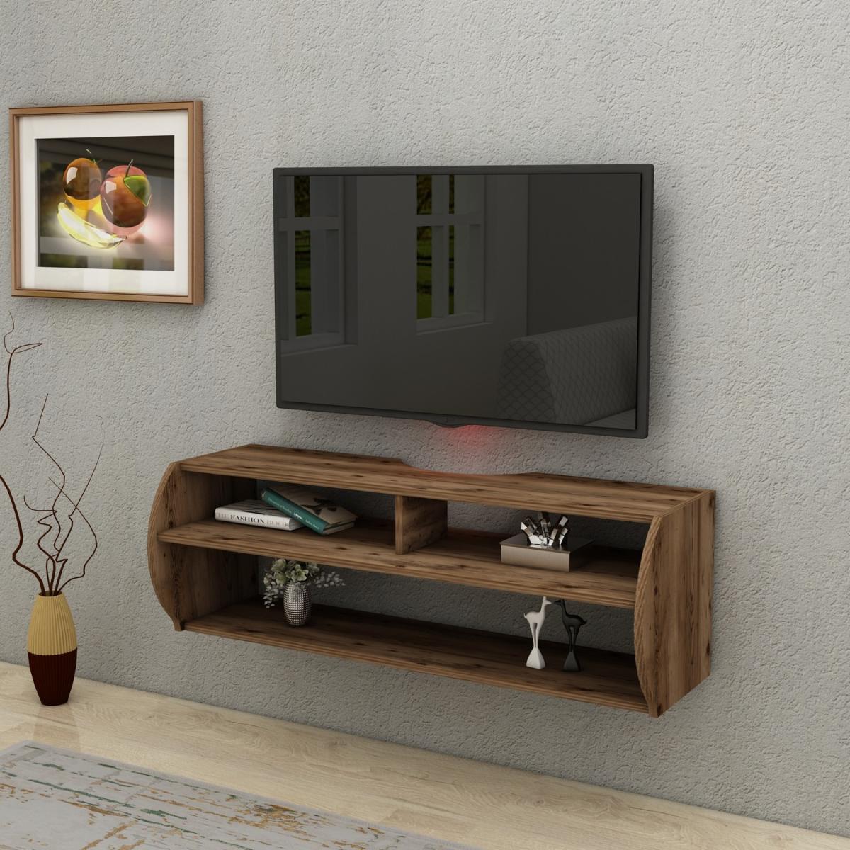 Berter Floating TV Stand with Shelves - Light Walnut – image 2