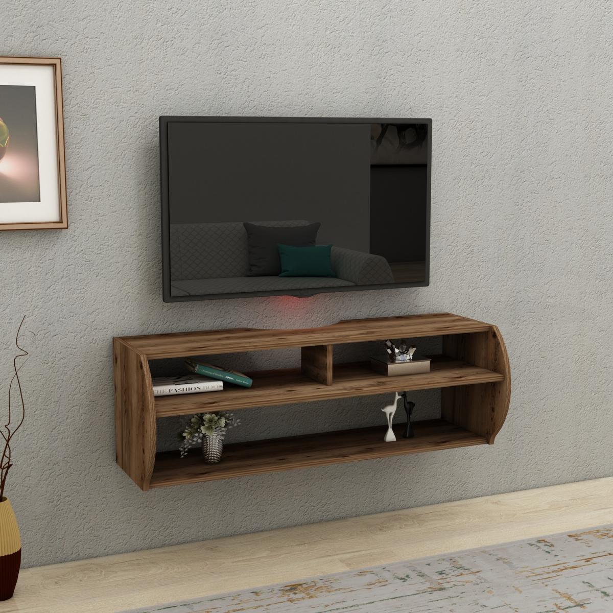 Berter Floating TV Stand with Shelves - Light Walnut – image 3