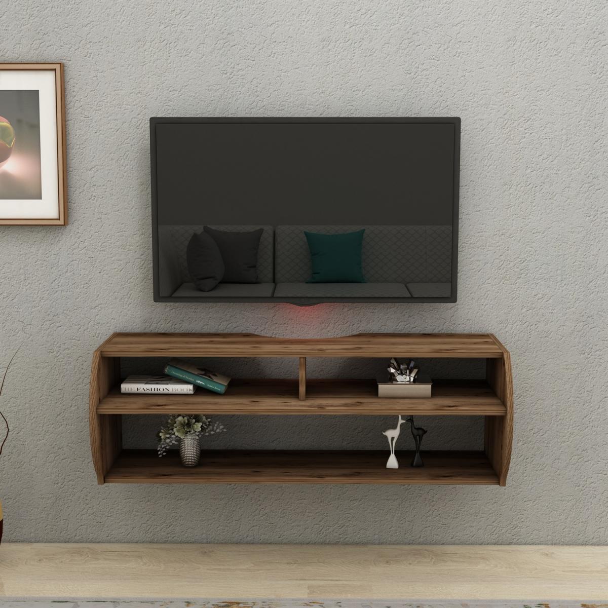 Berter Floating TV Stand with Shelves - Light Walnut – image 4
