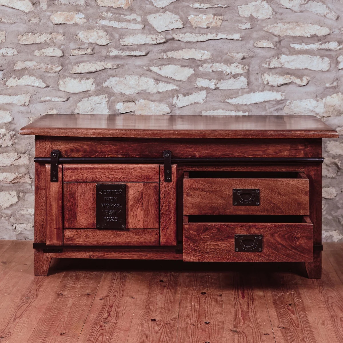 Solid Mango Wood TV Stand Cabinet - Brown – image 2