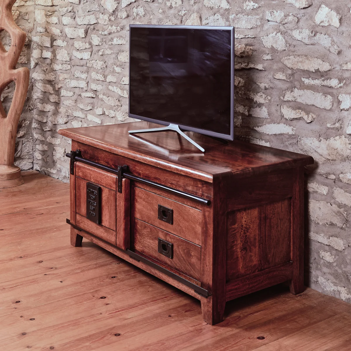 Solid Mango Wood TV Stand Cabinet - Brown – image 3