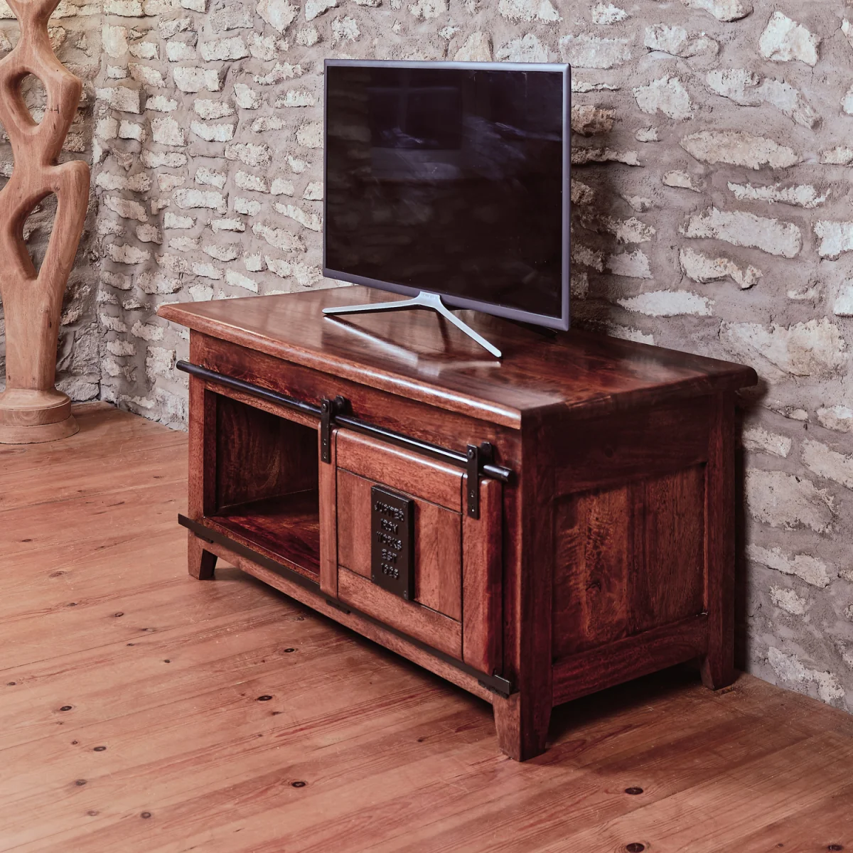 Solid Mango Wood TV Stand Cabinet - Brown – image 4