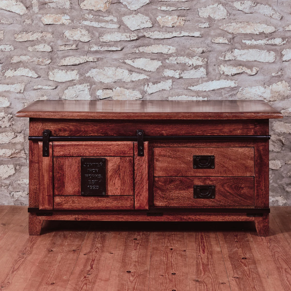 Solid Mango Wood TV Stand Cabinet - Brown – image 6