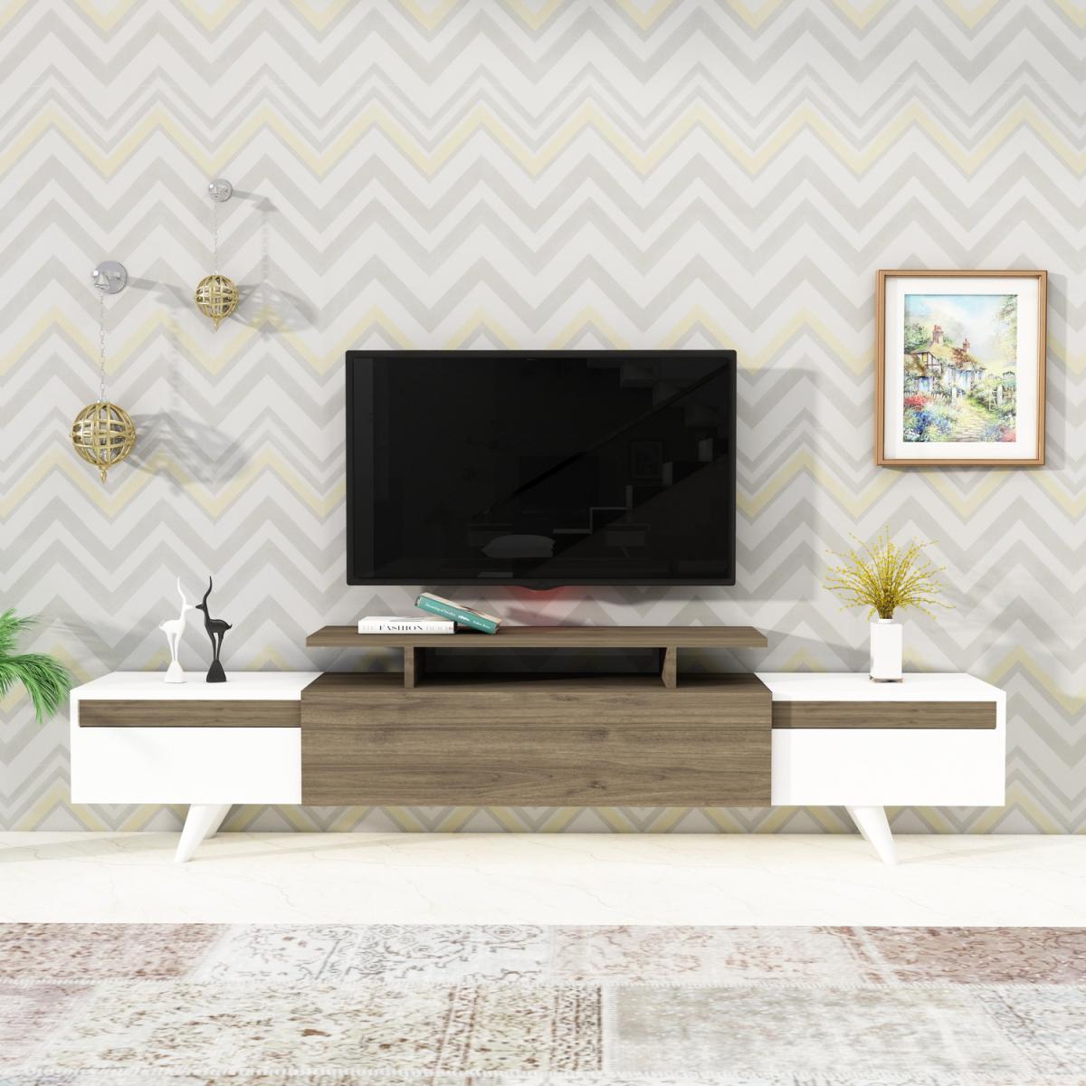 Sirius TV Stand and Media Console with Cabinets and Shelves - White & Walnut – image 2