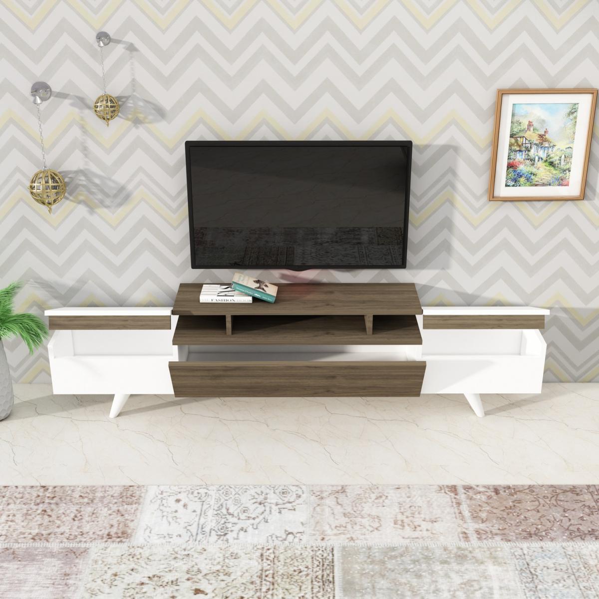 Sirius TV Stand and Media Console with Cabinets and Shelves - White & Walnut – image 4
