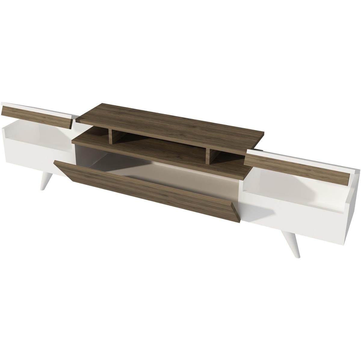 Sirius TV Stand and Media Console with Cabinets and Shelves - White & Walnut – image 5