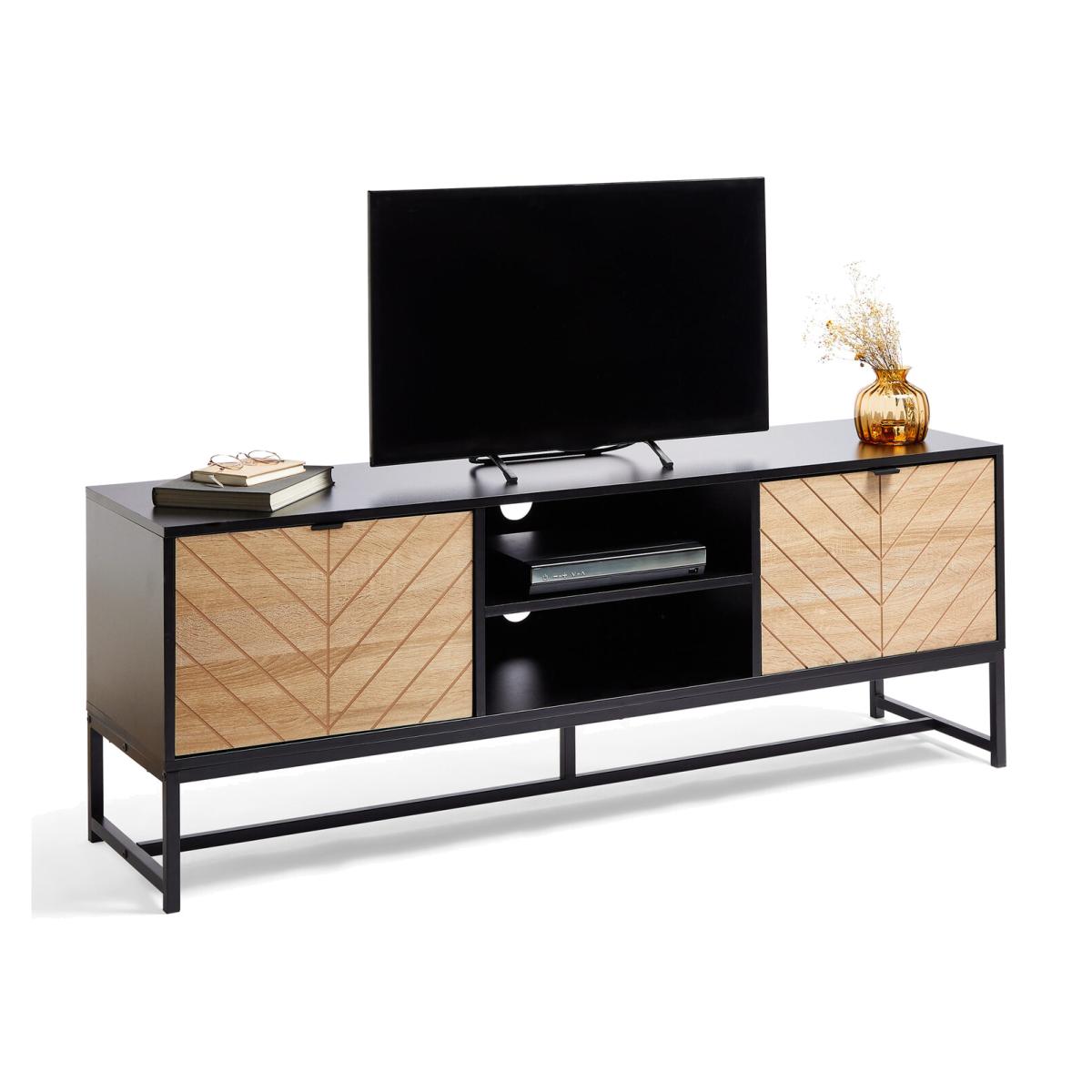 Dalton TV Unit with 2 Open Shelves and Cupboards - Black