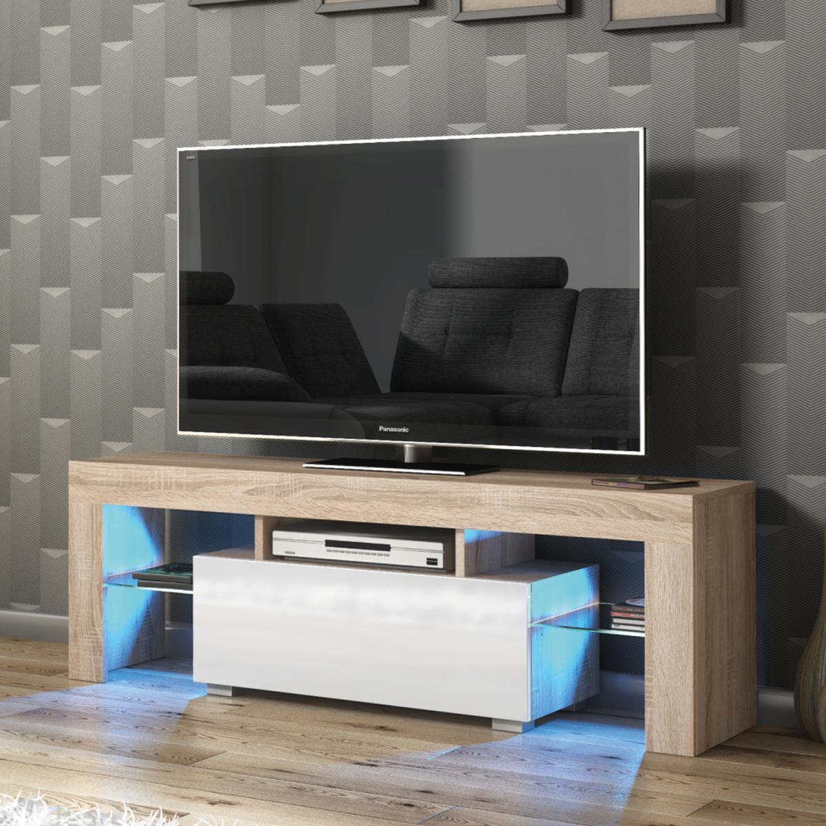 TV Unit 130cm - Oak  White - Colour: Oak Body & White Gloss Doors – image 2