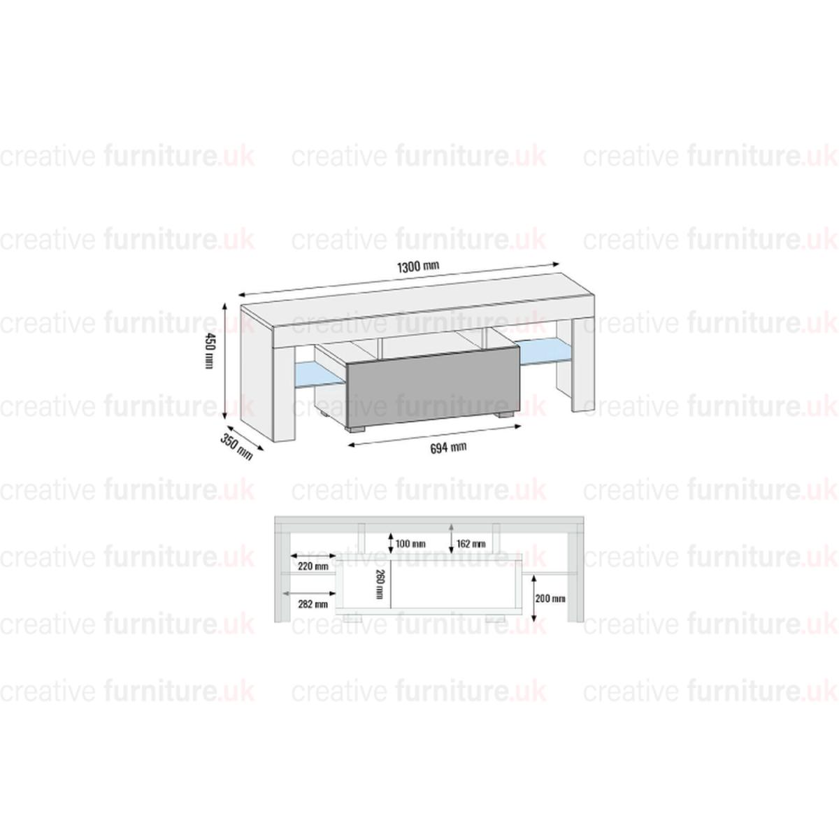 TV Unit 130cm - Oak  White - Colour: Oak Body & White Gloss Doors – image 4