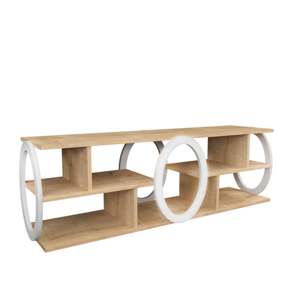 Fale 140cm Wide TV Unit with Shelves - Sapphire Oak and White – image 2