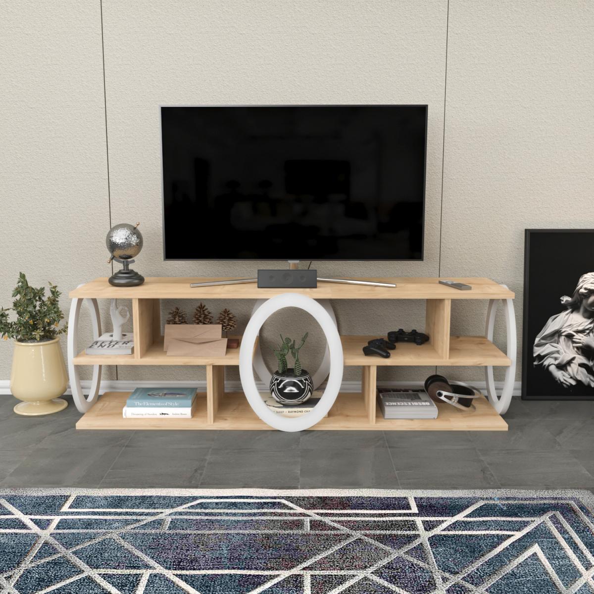 Fale 140cm Wide TV Unit with Shelves - Sapphire Oak and White – image 4