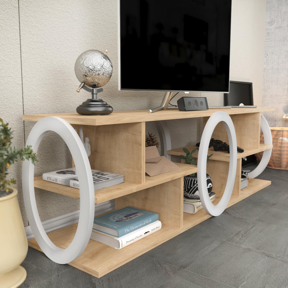 Fale 140cm Wide TV Unit with Shelves - Sapphire Oak and White – image 5