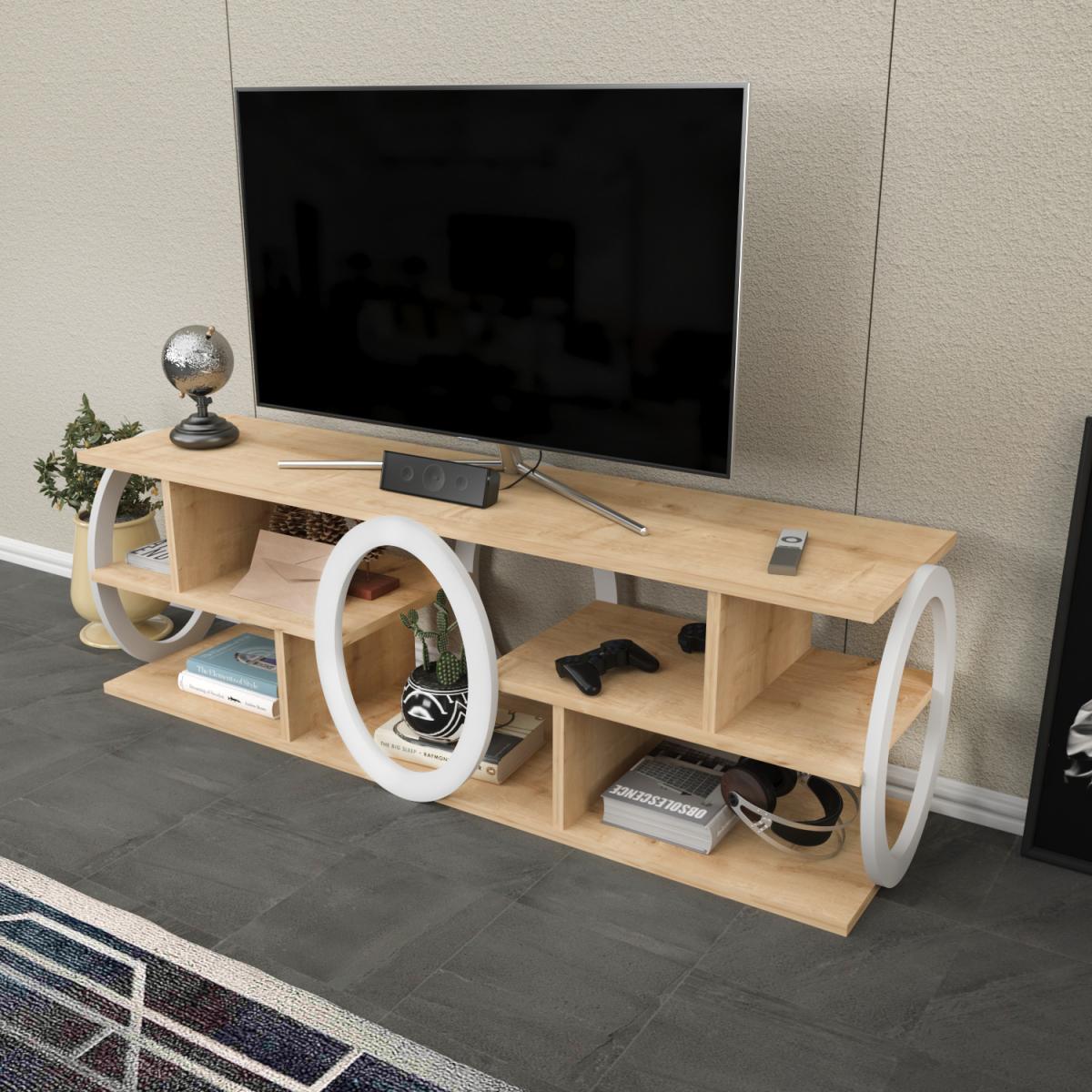 Fale 140cm Wide TV Unit with Shelves - Sapphire Oak and White – image 6