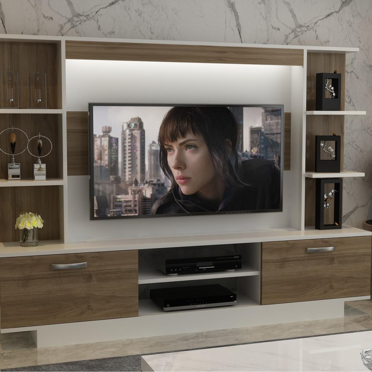 Light TV Unit White and Walnut - White and Walnut – image 2