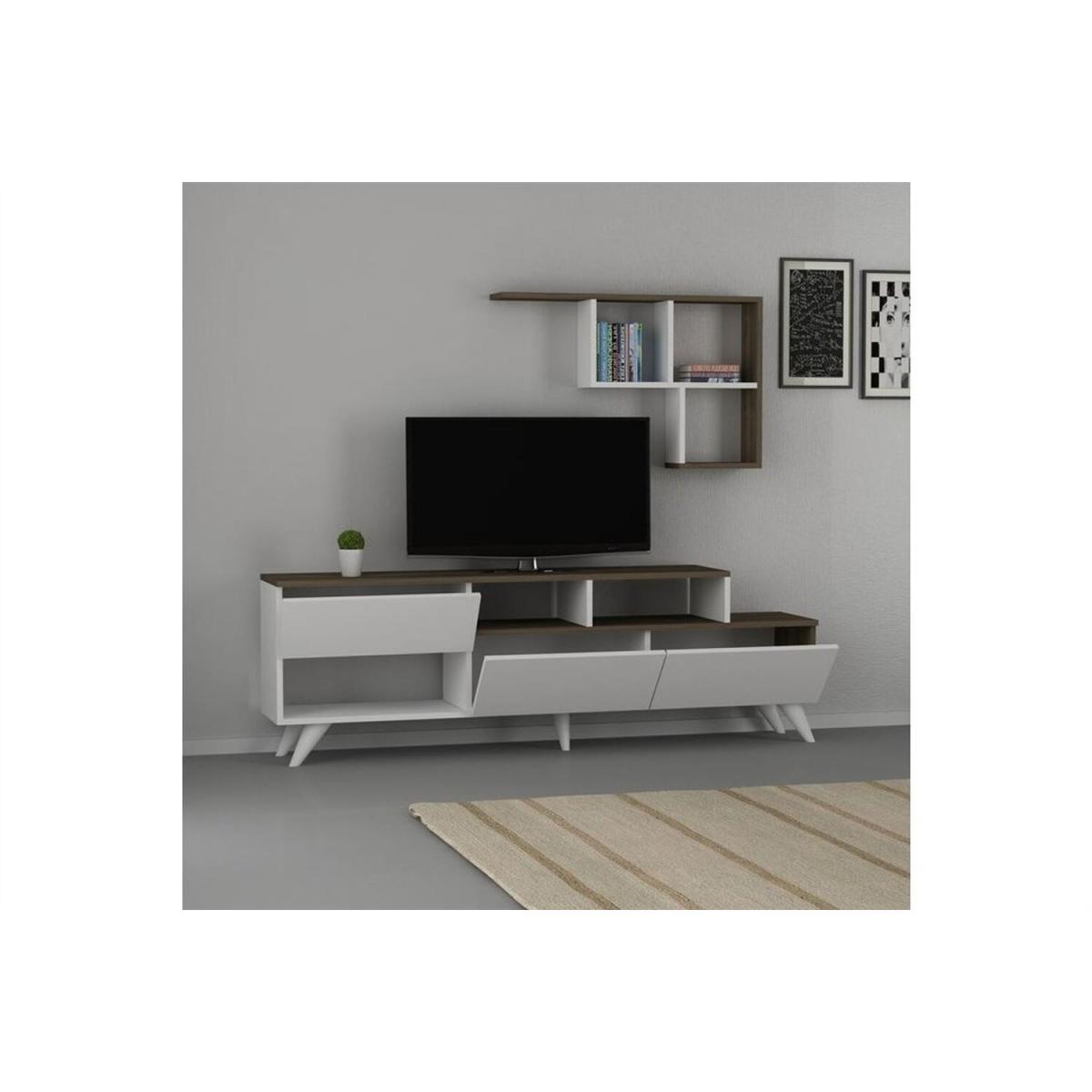 Hazan TV Unit White Walnut - White & Walnut – image 2