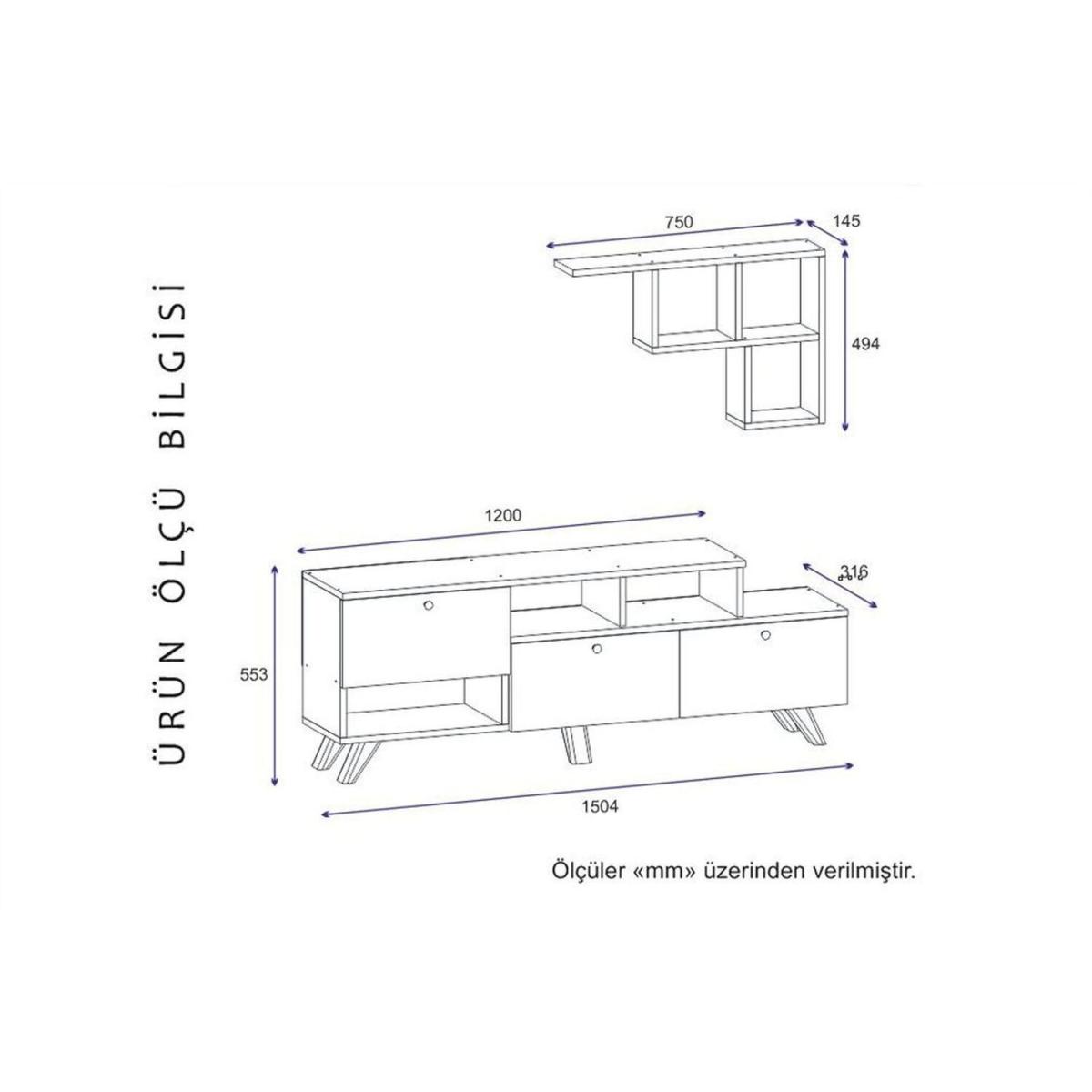 Hazan TV Unit White Walnut - White & Walnut – image 4
