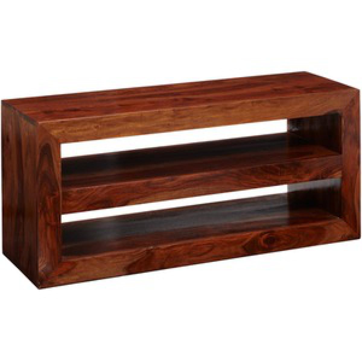 Chunky Style Solid Acacia Wood Two Shelves Open TV Media Unit - Brown – image 2