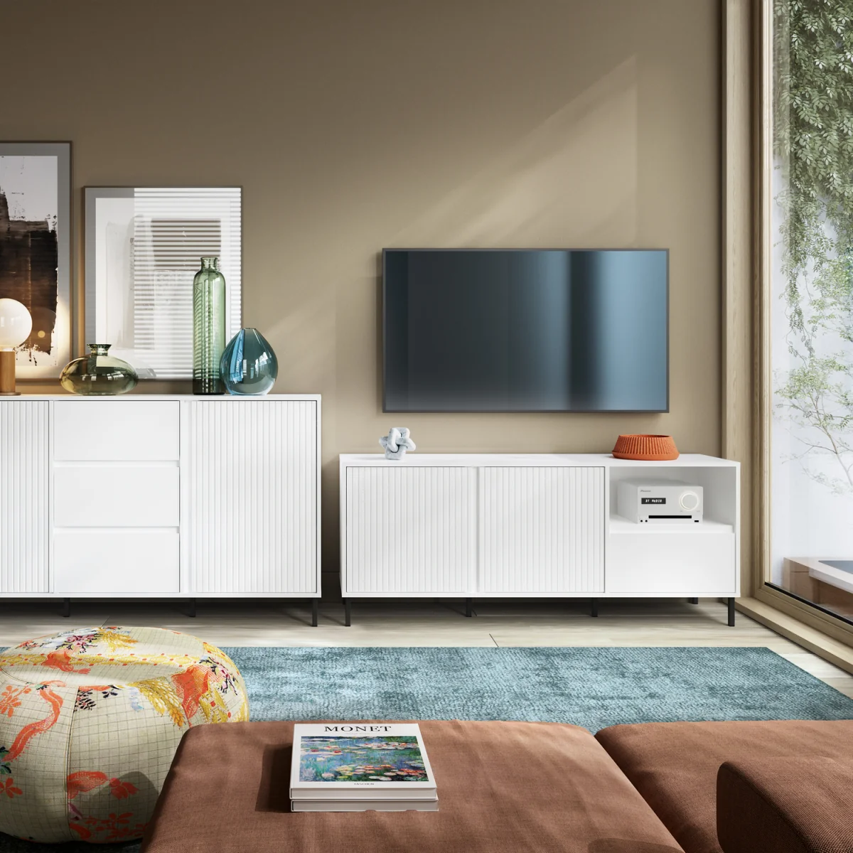 Avenale Wide TV Cabinet 2 Door 1 Drawer in Alpine White High Gloss - White – image 5