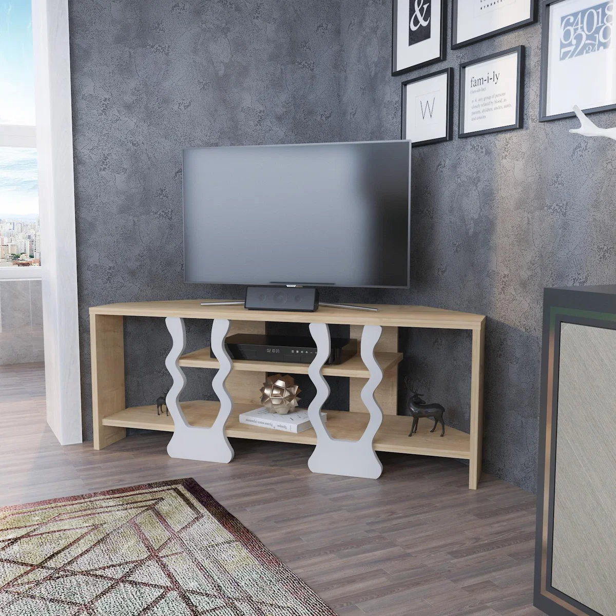 Firal 109cm Wide Corner Tv Stand Sapphire Oak and White - Sapphire – image 4