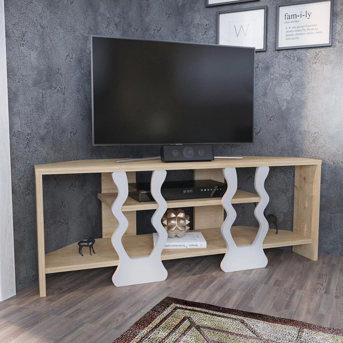 Firal 109cm Wide Corner Tv Stand Sapphire Oak and White - Sapphire – image 5