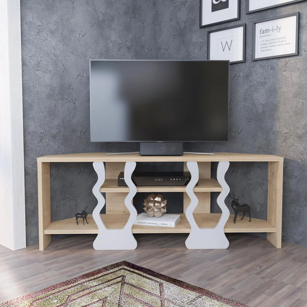 Firal 109cm Wide Corner Tv Stand Sapphire Oak and White - Sapphire – image 1